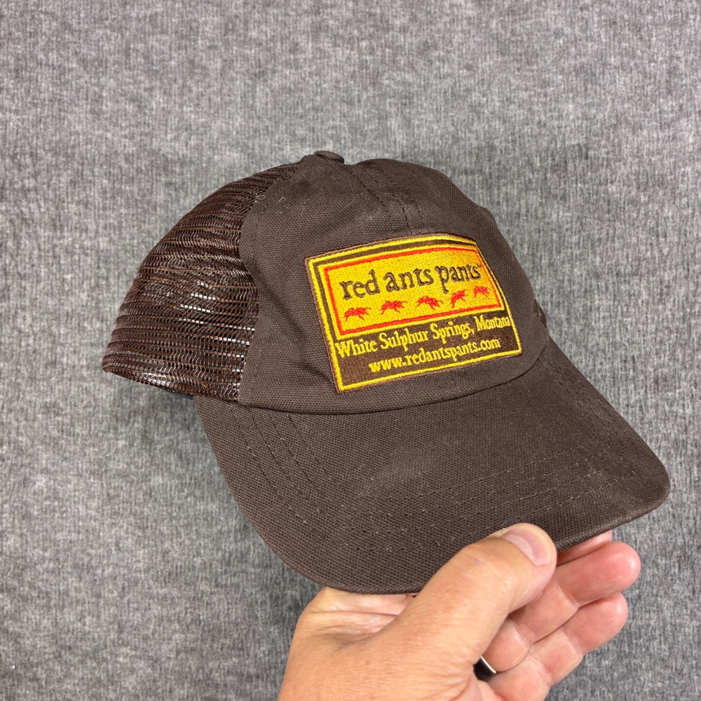 Vintage Red Ants Pants Trucker Hat USA MADE Montana Brown Mesh Back Snapback